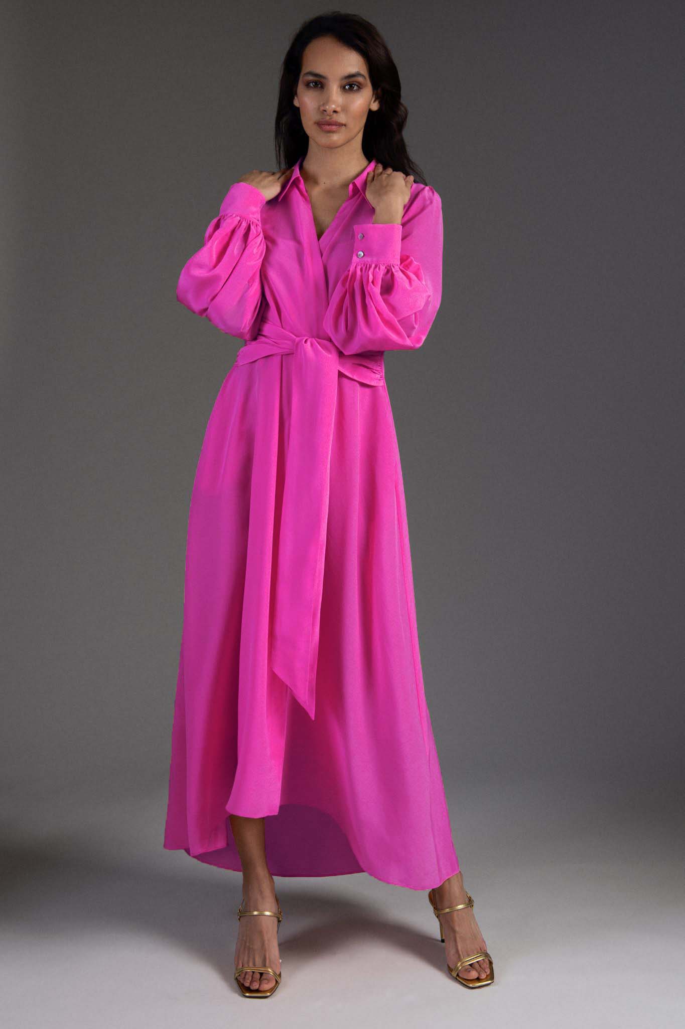 Pink midi shirt dress online