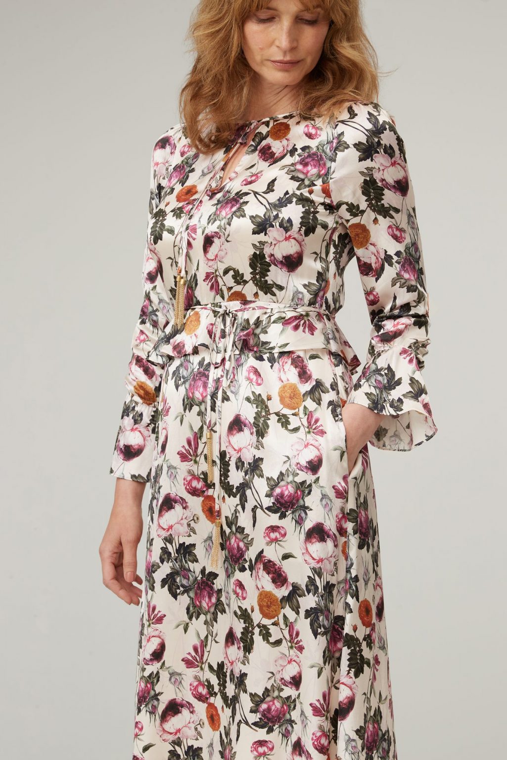 Ophelia Print Silk Satin Midi Dress - Ethereal London