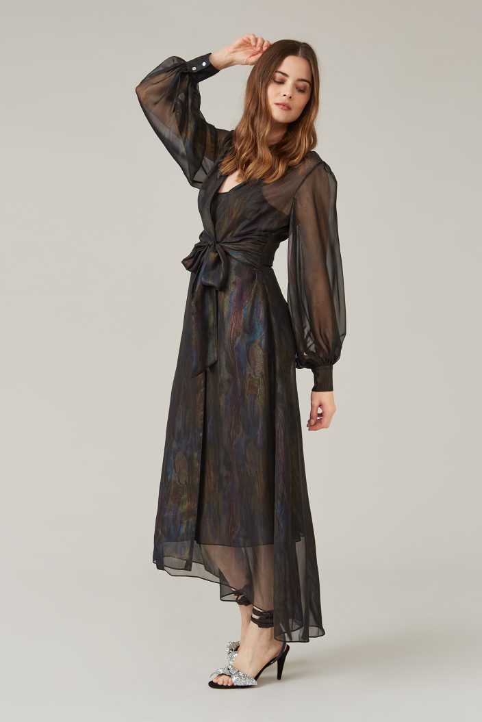 Aria Black Foil Print Midi Shirt Dress - Ethereal London