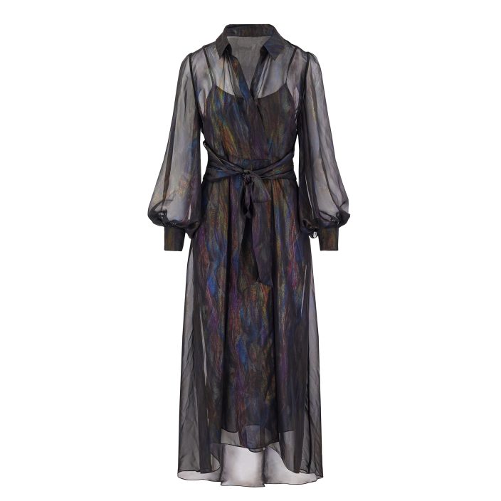 Aria Black Foil Print Midi Shirt Dress - Ethereal London