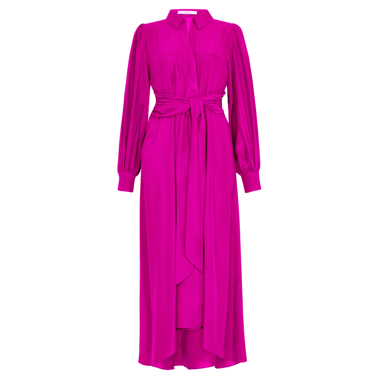 Aria Hot Pink Midi Shirt Dress - Ethereal London